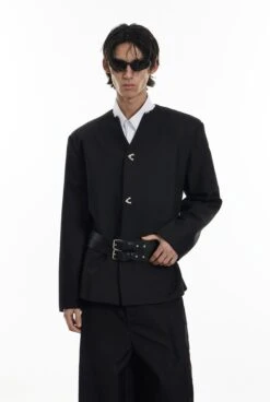 Structured Collarless Blazer With Asymmetric Metal Closure