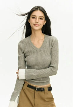 Ribbed V-Neck Two Tone Long Sleeve Knit Top 35 Ribbed V-Neck Two Tone Long Sleeve Knit Top -Modern Wear Shop 66c03e0c93771c1d82e057664816f04f