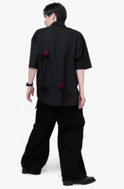 Short Sleeve Shirt With Sculpted Rosette Embellishments -Modern Wear Shop 66ceda667bbe04fa8462c95783cc8166