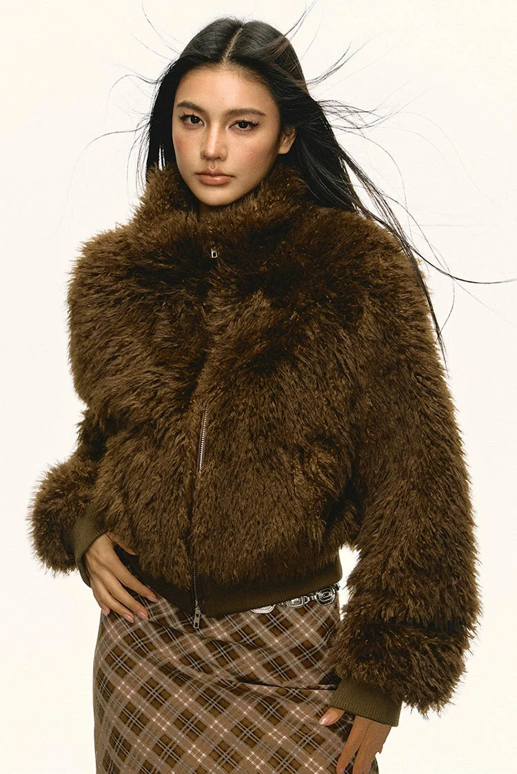 Stand Collar Faux Fur Zip Jacket 2 Stand Collar Faux Fur Zip Jacket - Image 2