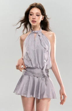 Shimmer Halter Neck Flared Ruffle Mini Dress -Modern Wear Shop 67026f7db17596bf2109385cbdd96f5d