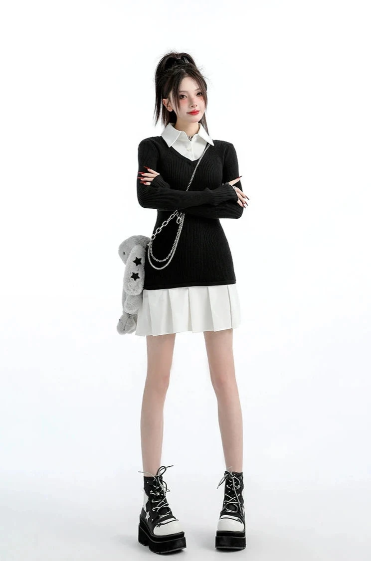 Mock Layered Pleated Hem Long Sleeve Dress 10 Mock Layered Pleated Hem Long Sleeve Dress - Image 10