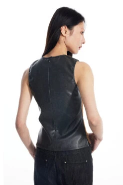 Sheer Lace Leather Patchwork Sleeveless Top -Modern Wear Shop 6794becbcc025ec7ee7f5d17ac89de19