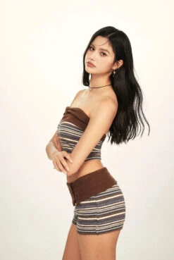 Fold Over Button Stripe Fuzzy Shorts -Modern Wear Shop 67a95518739e519b2a5715d1ea101c4a