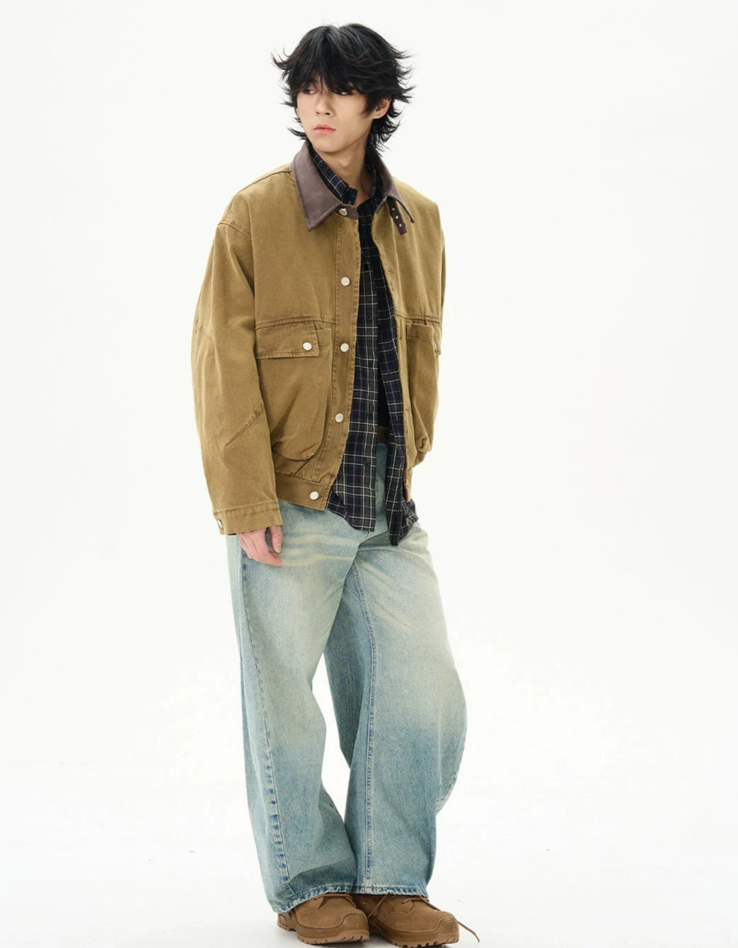 Oversized Worker Button Jacket With Contrast Collar 5 Oversized Worker Button Jacket With Contrast Collar - Image 5