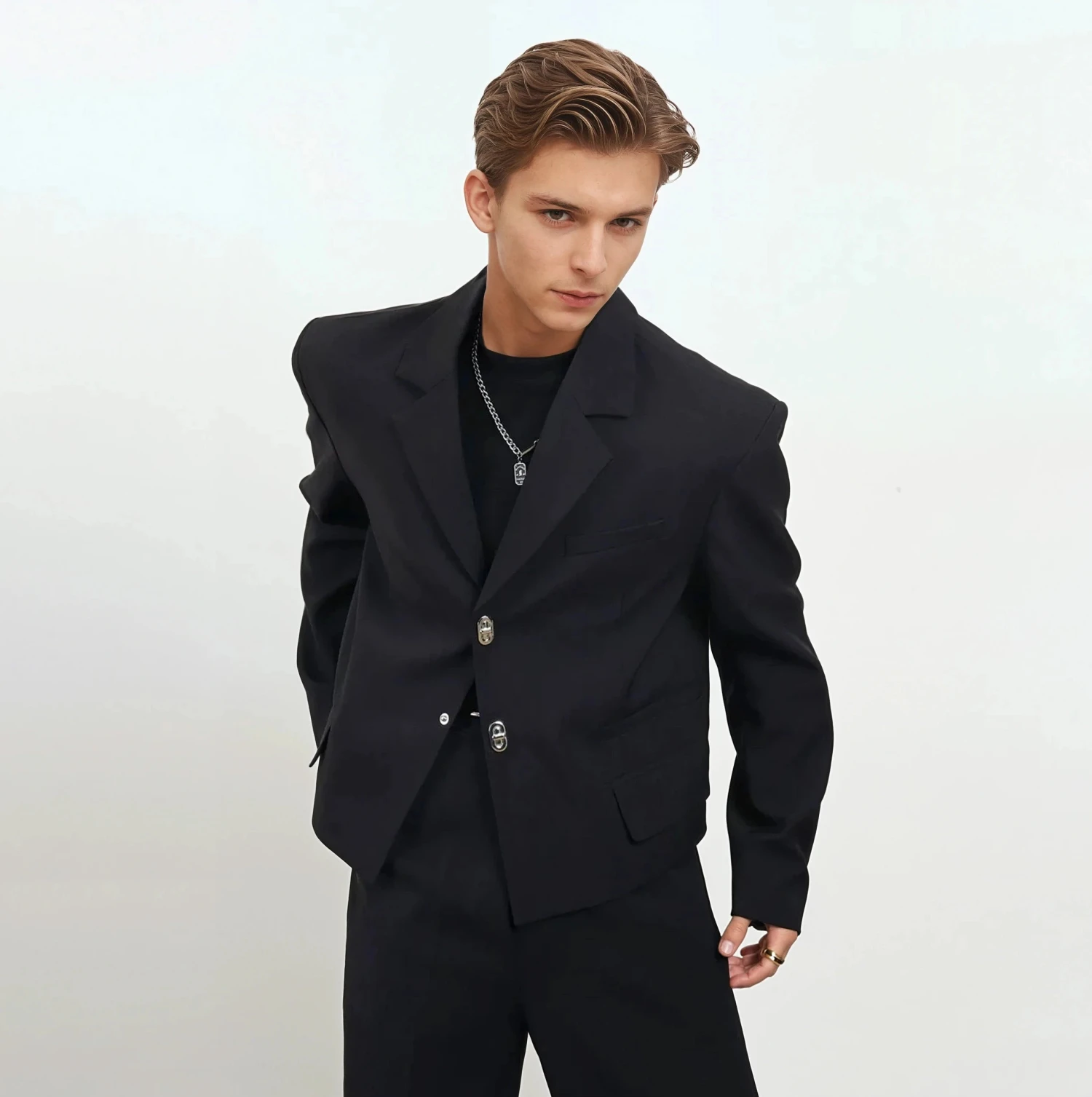 Structured Blazer With Carabiner Buckle Closures 2 Structured Blazer With Carabiner Buckle Closures - Image 2