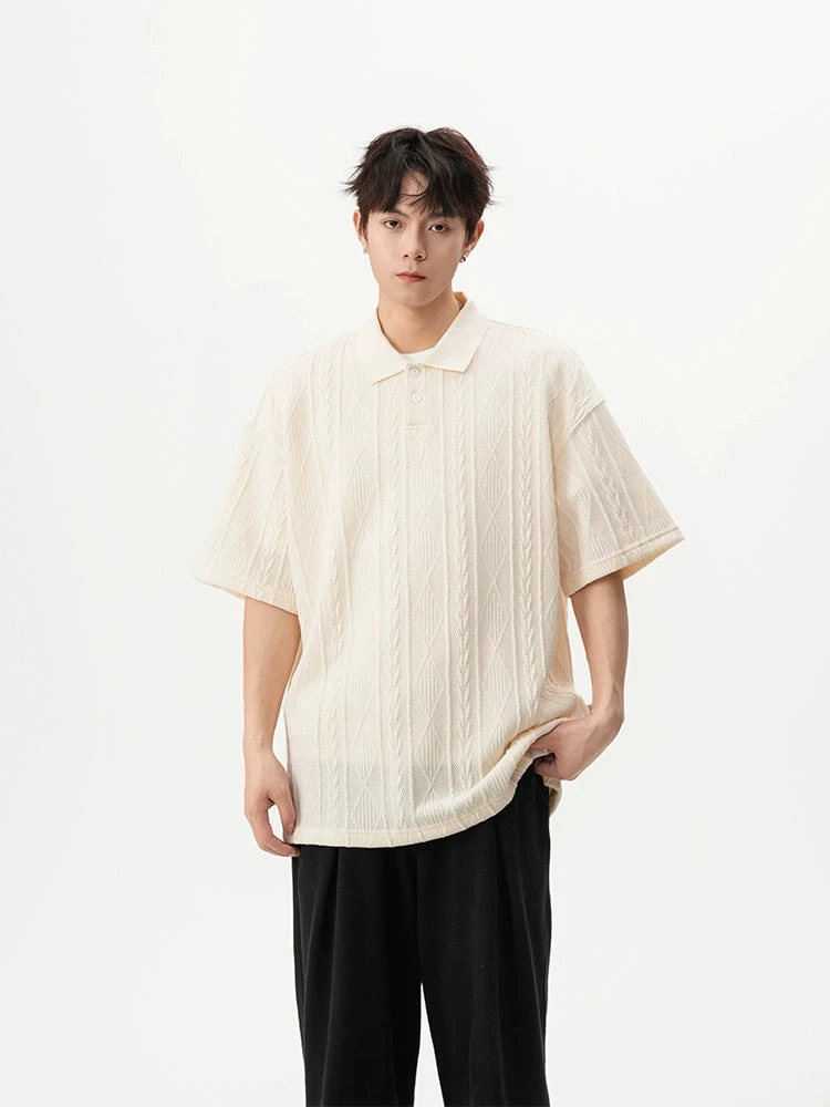 Textured Knit Short Sleeve Polo Shirt 1 Textured Knit Short Sleeve Polo Shirt