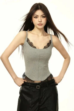 Mock Two Piece Lace Trim Ribbed Tank Top -Modern Wear Shop 67e2eae005d665935123d6beda7ae237