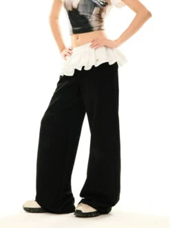 Ruffled Mock Skirt-Over-Pants Velvet Straight Pants -Modern Wear Shop 680865636405f7d453b02a369913f629