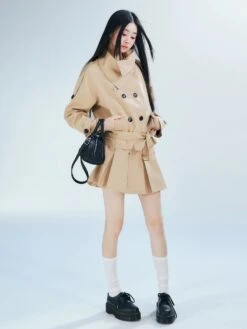 Double-Breasted Cropped Trench Coat With Belt Detail -Modern Wear Shop 681e4630f20502006cfe2df8f43fc3ce