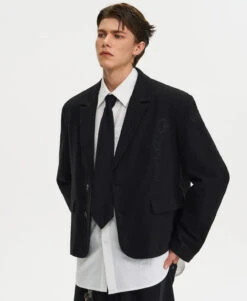 Notched Lapel Mid Crop Blazer With Embroidery Detail -Modern Wear Shop 688073c64e51b7b4036fbe6fc77f2b9d