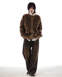Animal Print Ribbed Trim Fuzzy Cardigan -Modern Wear Shop 68b05cf0edb1db7ad38160e72bfa44c0