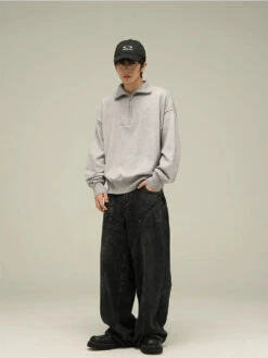 Half-Zip Collared Sweatshirt Pullover -Modern Wear Shop 690ad3e249eef8f9ea6390051e6e6b32