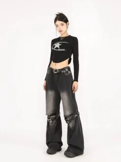 Button Belted Knee-Cutout Straight Faded Jeans 30 Button Belted Knee-Cutout Straight Faded Jeans -Modern Wear Shop 6927858cc0bf4b3bb2fd6a5340ec9304