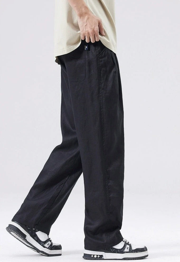 Straight Fit Elastic Waist Linen Trousers 5 Straight Fit Elastic Waist Linen Trousers - Image 5