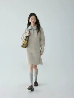 Contrast Collar Half Zip Knit Sweater Mini Dress -Modern Wear Shop 692d1f60f922e7a9a7975b212df17418