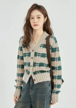 Stripe Crosshatch Ribbed Knit Cardigan -Modern Wear Shop 69315af56551ad2c4fd285dddf82330c