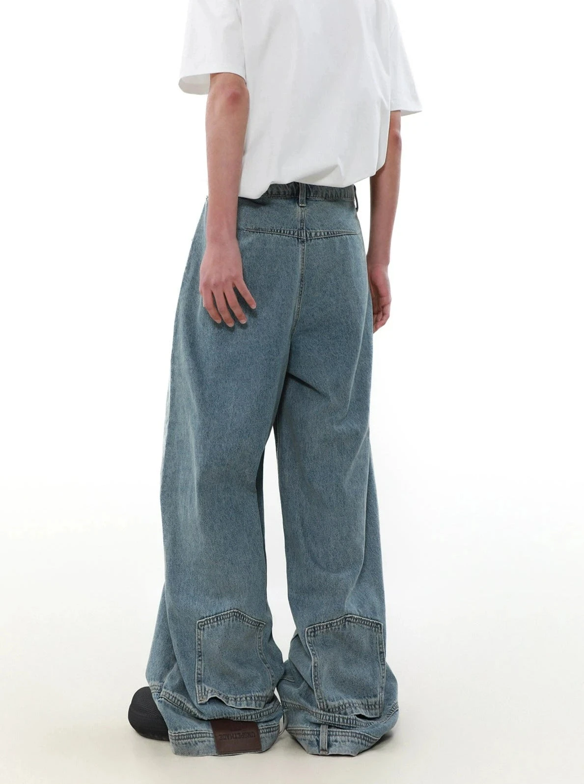Wide Leg Denim Upside-Down Effect Jeans With Contrast Stitching 6 Wide Leg Denim Upside-Down Effect Jeans With Contrast Stitching - Image 6