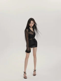 Sheer Panel Button-Up Collared Shirt -Modern Wear Shop 696e32eca838d9ede0e108b256776166