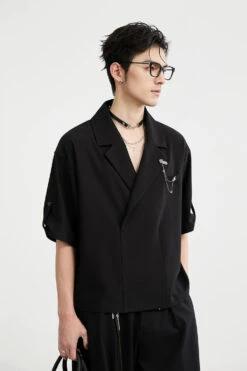 Asymmetric Lapel Short Sleeve Shirt -Modern Wear Shop 69725d65de96ae8c0dd68df8a5c49cd1