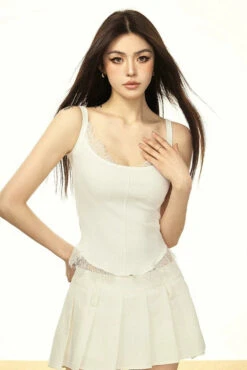 Mock Two Piece Lace Trim Ribbed Tank Top -Modern Wear Shop 6975dce2074b8de77650f6602697a9e3