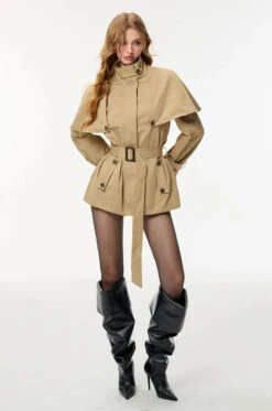 Oversized Stand Collar Trench Coat With Cape And Belt -Modern Wear Shop 69795d9536ee7599fbc704bf42e2fee4