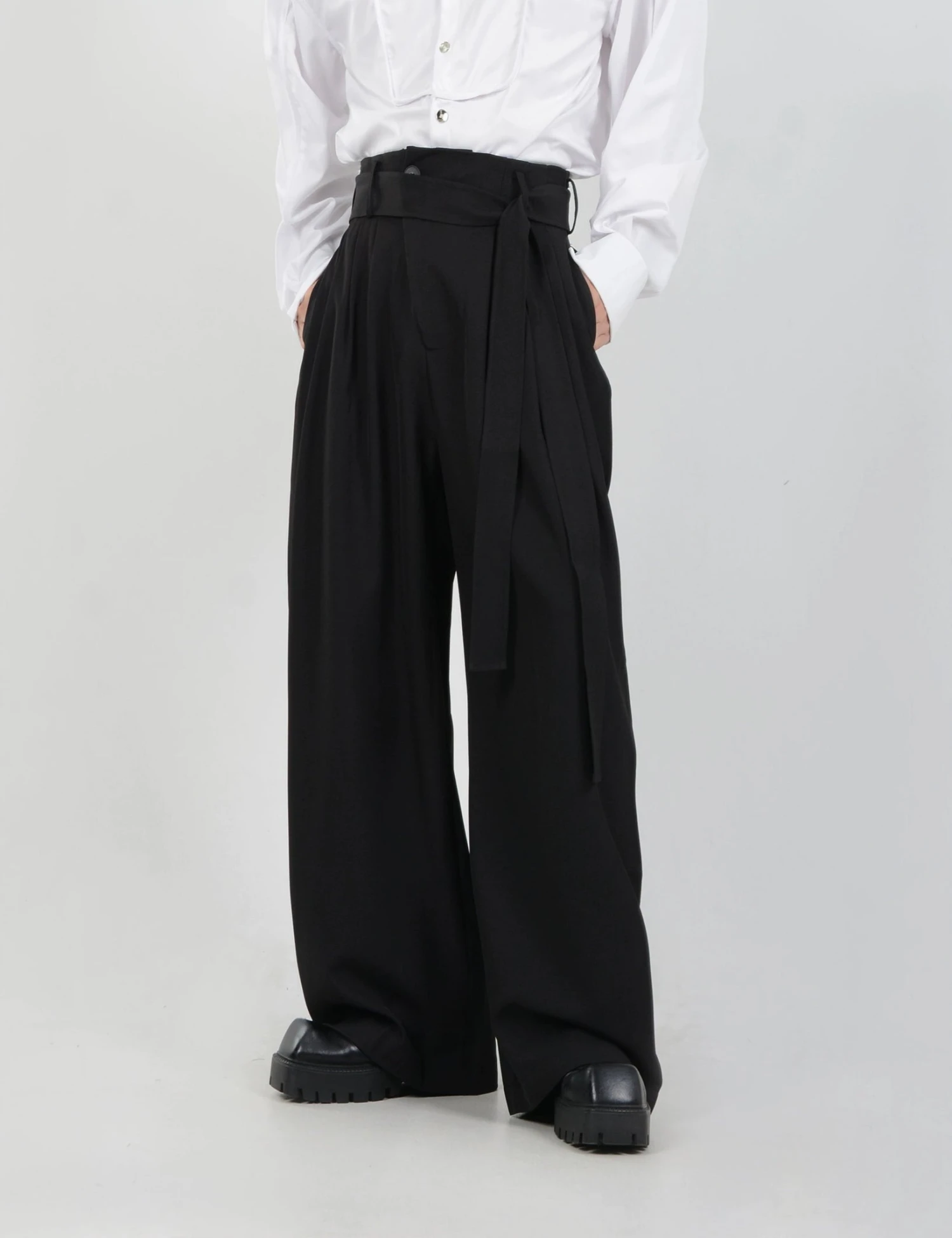 Wide Leg Belted Trousers With Pleat Detail 11 Wide Leg Belted Trousers With Pleat Detail - Image 11