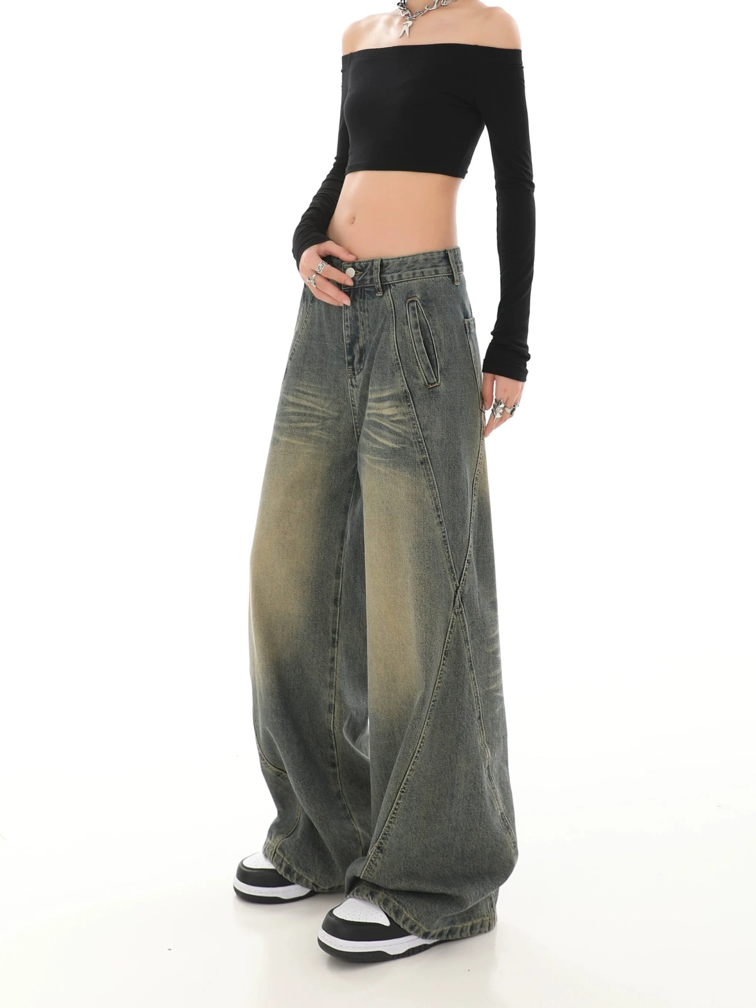Sandblast Wide-Leg Jeans With Stitch Detail 7 Sandblast Wide-Leg Jeans With Stitch Detail - Image 7