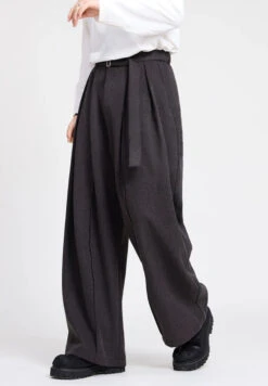 Wide Leg Multi-Pleated Trousers With Belt Detail -Modern Wear Shop 69846e92bd9e3b71dc576776a1d33c61