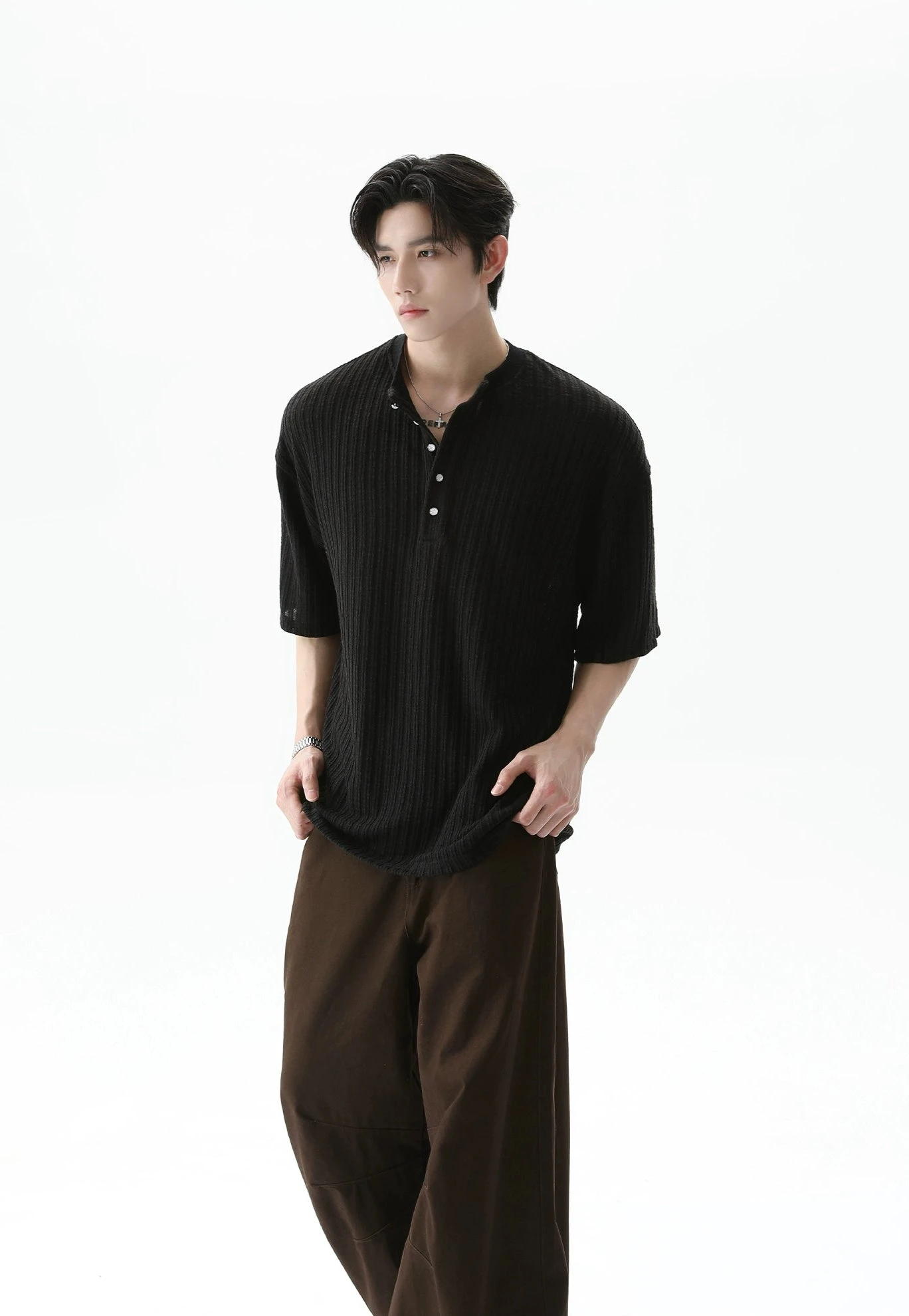 Textured Ribbed Henley Half Sleeve Top 6 Textured Ribbed Henley Half Sleeve Top - Image 6