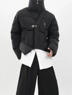 Asymmetric Puffer Jacket With Fireman Clasp Buckle
