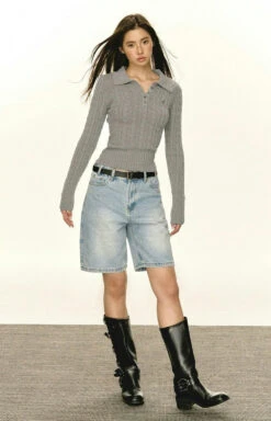 Half-Button Cable Knit Collared Pullover -Modern Wear Shop 6a36b6cbf8b4f60a6477fdf6c697cc2d