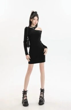 Asymmetric Collar Long Sleeve Bodycon Mini Dress 25 Asymmetric Collar Long Sleeve Bodycon Mini Dress -Modern Wear Shop 6a8973a79e96a33739a8477b7ec97e37