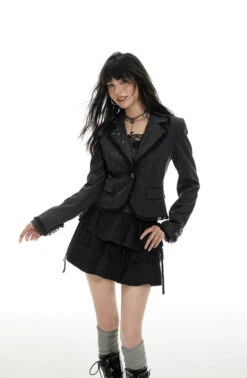 Ruffle Trim Tailored Blazer With Stud Accents -Modern Wear Shop 6a8ed856da768f715734a65dac789c6d