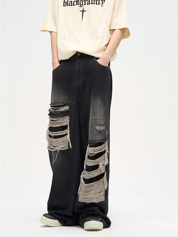 Faded Distressed Patchwork Jeans 2 Faded Distressed Patchwork Jeans - Image 2