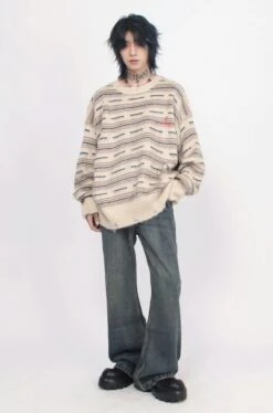 Oversized Multi-Striped Fuzzy Sweater -Modern Wear Shop 6aeb97b443a0381a79e106734cb17418