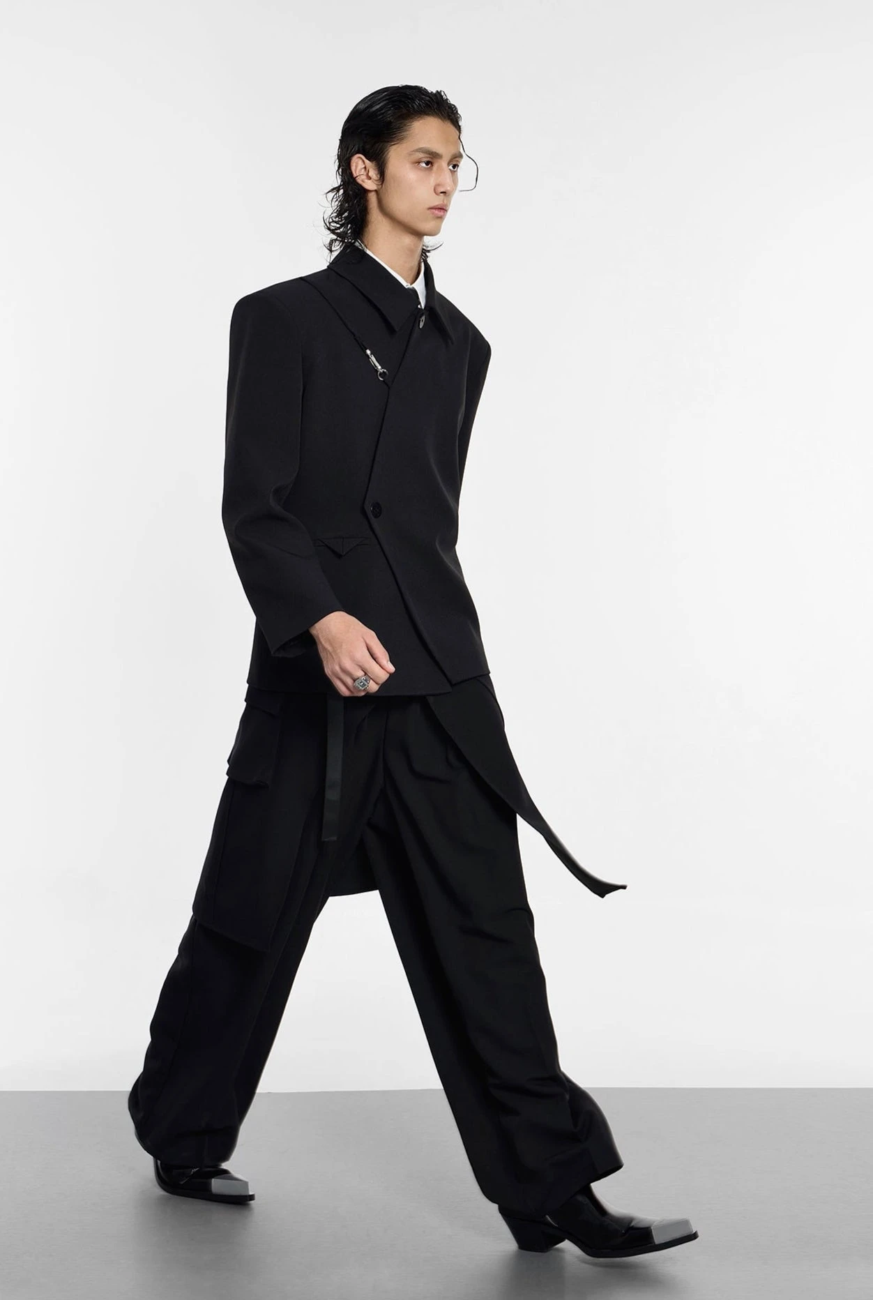 Asymmetric Button-Up And Metal Clasp Structured Blazer Jacket 9 Asymmetric Button-Up And Metal Clasp Structured Blazer Jacket - Image 9