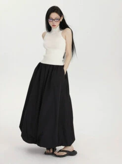 High-Waisted Balloon Maxi Skirt With Pockets