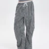 Wide Leg Gingham Drawstring Pants With Eyelet Detail