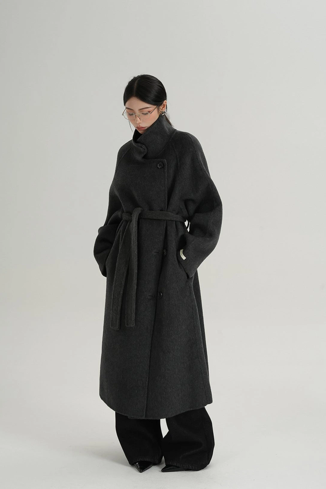 Asymmetric Button Belted Long Coat 2 Asymmetric Button Belted Long Coat - Image 2
