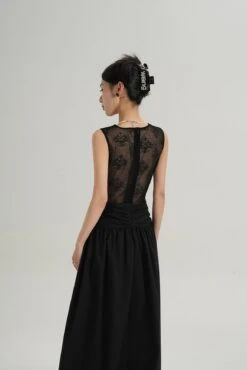 Sleeveless V-Neck Maxi Dress With Lace Back And Ruched Waist -Modern Wear Shop 6bb0998484cb0355aac0464baa1a26c4