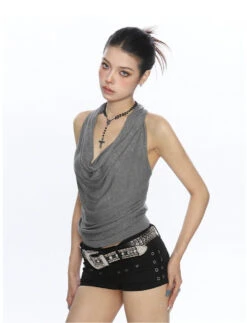 Halter Neck Drape Ribbed Knit Sleeveless Top -Modern Wear Shop 6bda8cc8d51d9d8ae0959406f278fb20