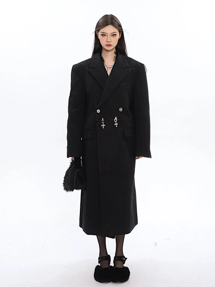 Long Double-Breasted Coat With Silver Accents 11 Long Double-Breasted Coat With Silver Accents - Image 11