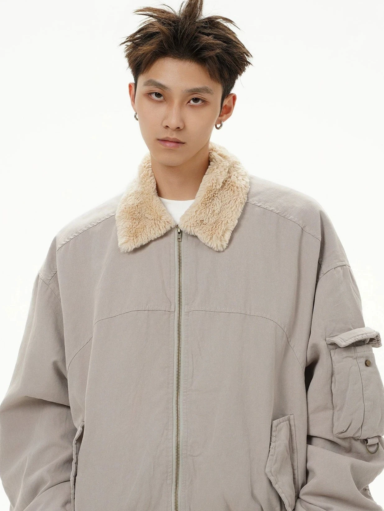 Fleece Lined Collar Zip-Up Bomber Jacket 12 Fleece Lined Collar Zip-Up Bomber Jacket - Image 12