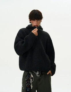 Funnel-Neck Hooded Knit Double-Zip Jacket -Modern Wear Shop 6c659a2bbb503ce6a08feb71646c4d5b