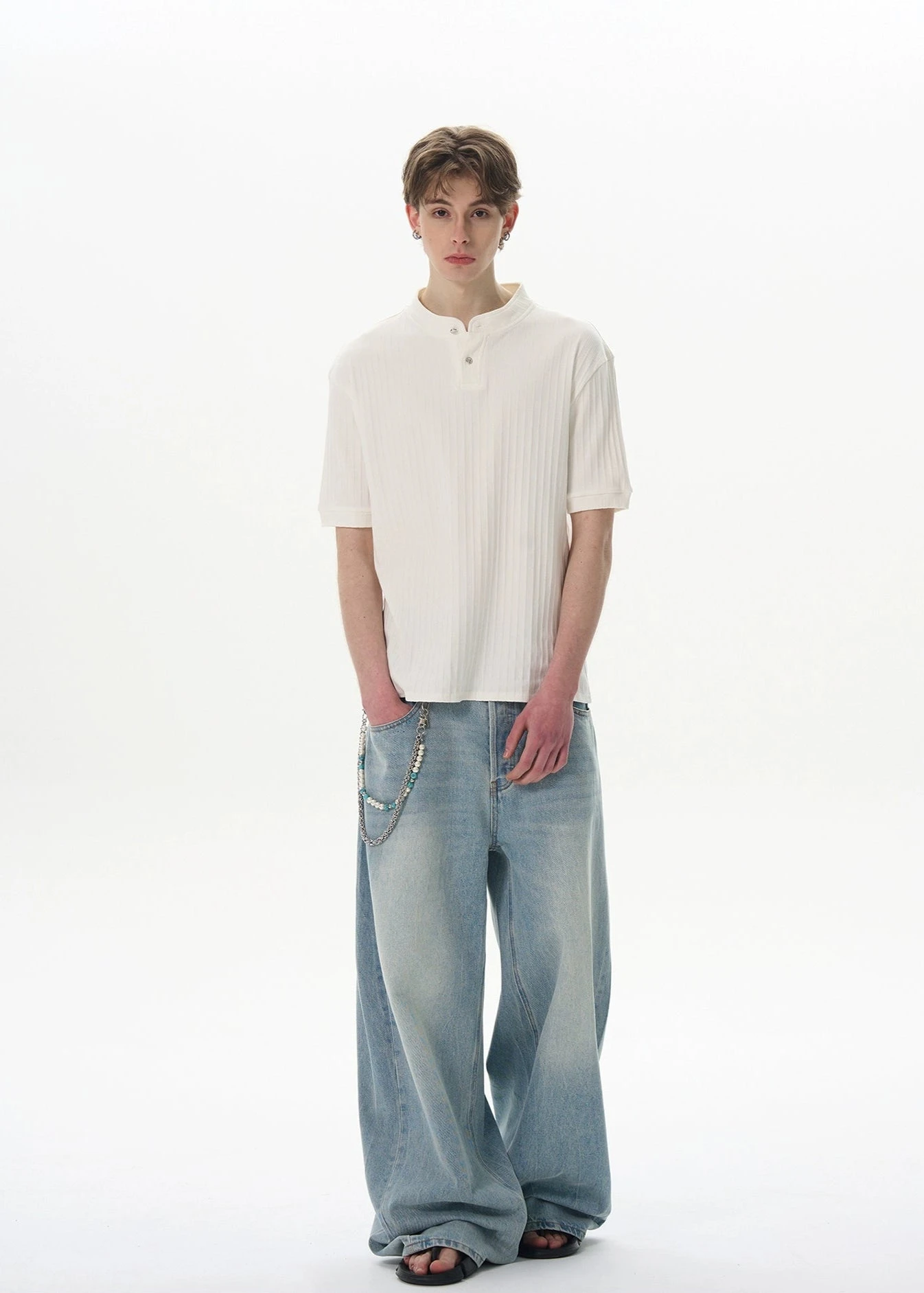 Ribbed Henley Collar Short Sleeve Knit Top 3 Ribbed Henley Collar Short Sleeve Knit Top - Image 3