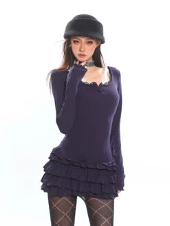 Tiered Ruffle Long Sleeve Mini Dress With Lace Trim 21 Tiered Ruffle Long Sleeve Mini Dress With Lace Trim -Modern Wear Shop 6c79046325211db89b73a234f65a1d63