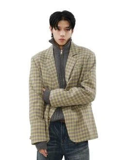 Plaid Single-Breasted Boxy Lightweight Blazer -Modern Wear Shop 6c8bac4188d4ee48f6ab57157706babf