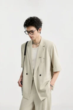 Single Breasted Short Sleeve Blazer With Chain Brooch Detail -Modern Wear Shop 6cc636d1c1332c3a18b70e697f208a92