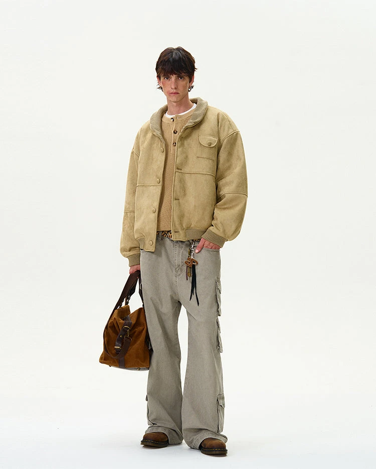 Oversized Suede Bomber Jacket With Button Pocket 13 Oversized Suede Bomber Jacket With Button Pocket - Image 13